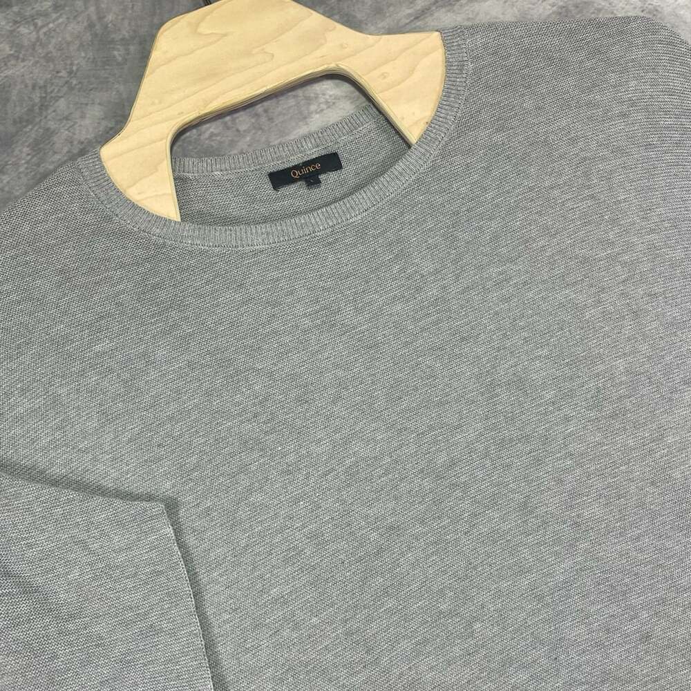 Quince Short Sleeve Sweater Size L Gray Organic Cotton Cashmere Blend Tee Top